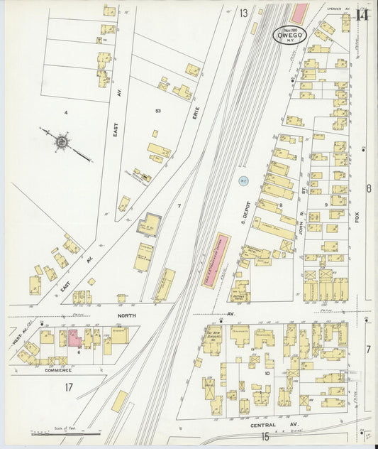 Sanborn Fire Insurance Map from Owego, Tioga County, New York (1910), Sheet #0014 - Historic Sanborn Fire Insurance Map Print, vintage old map wall art, antique decor, genealogy gift, New York New York map