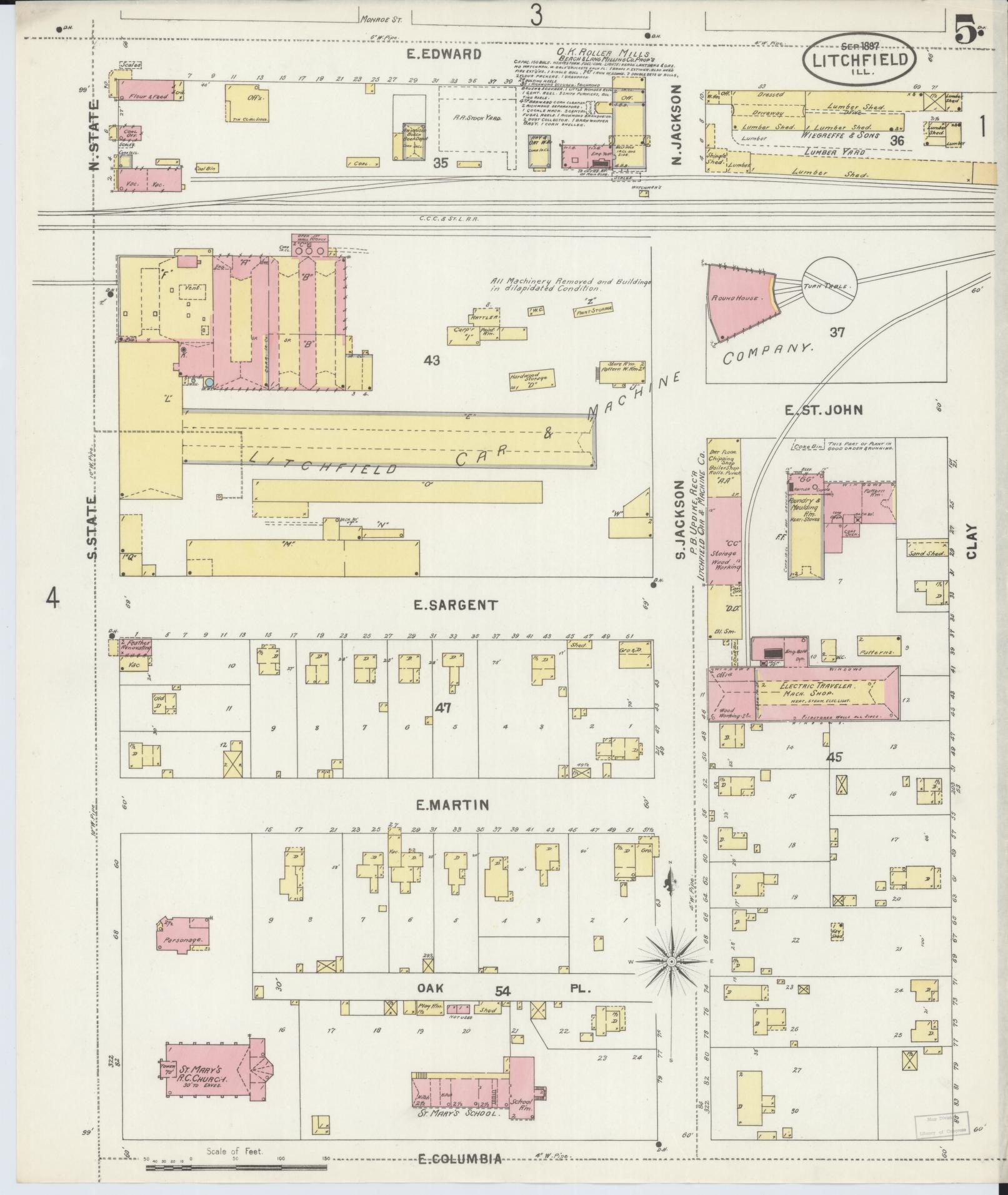 Sanborn Fire Insurance Map from Litchfield, Montgomery County, Illinois (1897), Sheet #0005 - Historic Sanborn Fire Insurance Map Print, vintage old map wall art, antique decor, genealogy gift, Illinois Illinois map