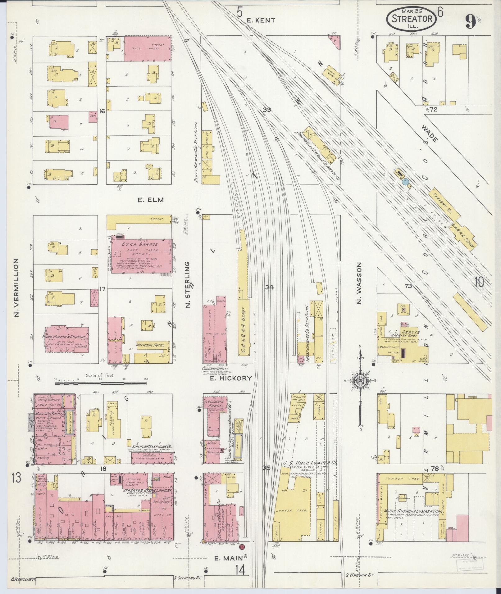 Sanborn Fire Insurance Map from Streator, La Salle County, Illinois (1916), Sheet #0009 - Complete Map Set gallery image, historic Sanborn map, vintage wall art, Illinois Illinois