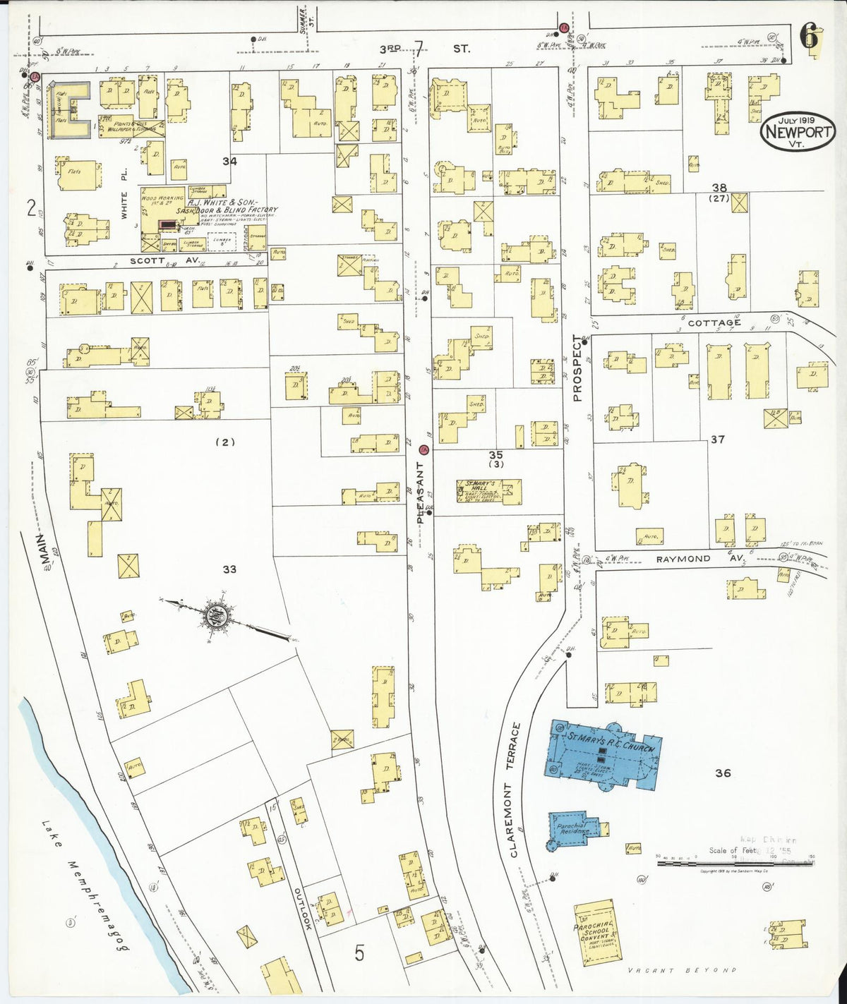 Sanborn Fire Insurance Map from Newport, Orleans County, Vermont (1919), Sheet #0006 - Historic Sanborn Fire Insurance Map Print, vintage old map wall art, antique decor, genealogy gift, Vermont Vermont map