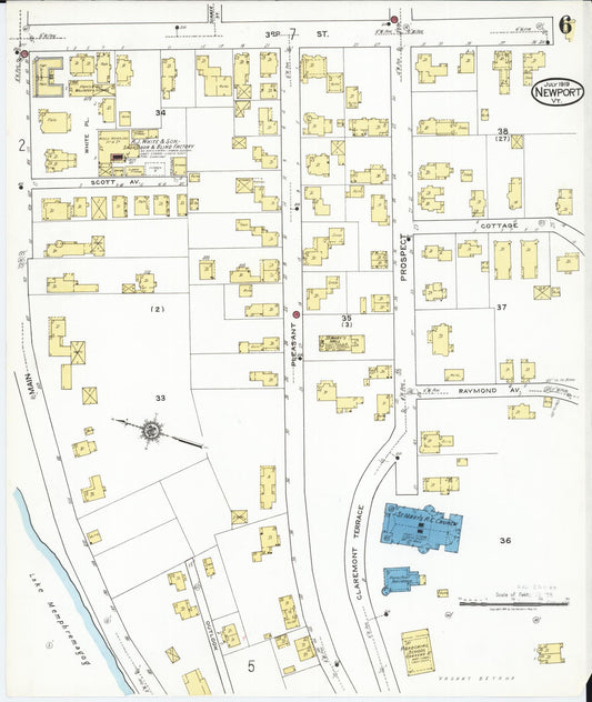 Sanborn Fire Insurance Map from Newport, Orleans County, Vermont (1919), Sheet #0006 - Historic Sanborn Fire Insurance Map Print, vintage old map wall art, antique decor, genealogy gift, Vermont Vermont map