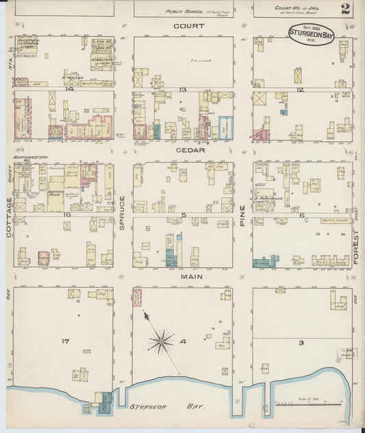 Sanborn Fire Insurance Map from Sturgeon Bay, Door County, Wisconsin (1885), Sheet #0002 - Historic Sanborn Fire Insurance Map Print, vintage old map wall art, antique decor, genealogy gift, Wisconsin Wisconsin map