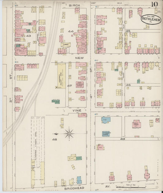 Sanborn Fire Insurance Map from Bethlehem, Northampton And Lehigh Counties, Pennsylvania (1885), Sheet #0010 - Historic Sanborn Fire Insurance Map Print, vintage old map wall art, antique decor, genealogy gift, Pennsylvania Pennsylvania map