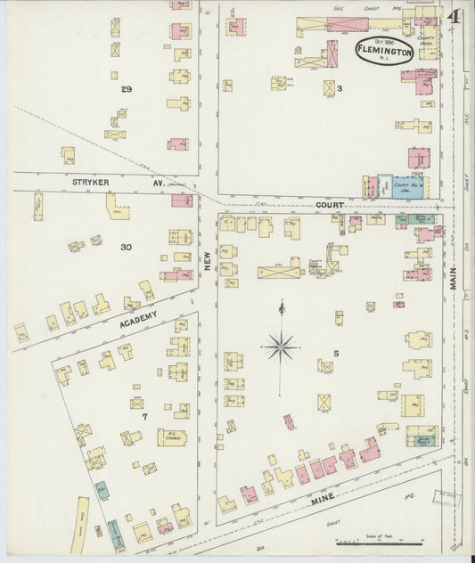 Sanborn Fire Insurance Map from Flemington, Hunterdon County, New Jersey (1890), Sheet #0004 - Historic Sanborn Fire Insurance Map Print, vintage old map wall art, antique decor, genealogy gift, New Jersey New Jersey map