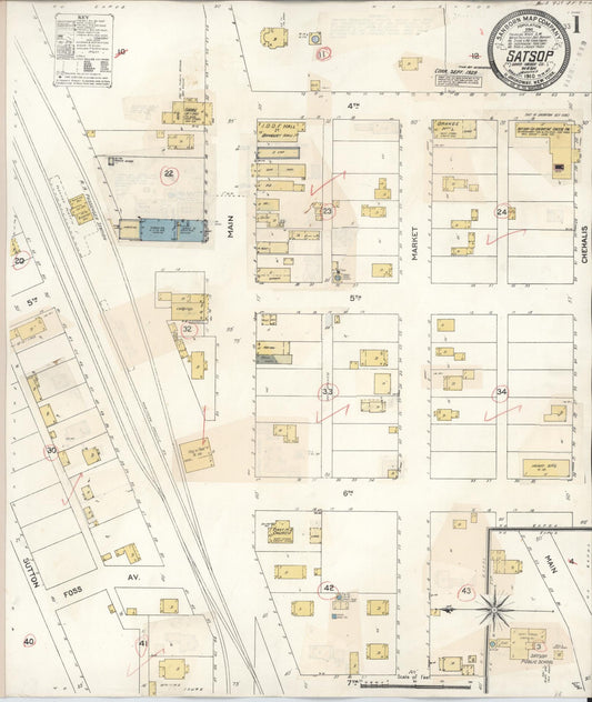 Sanborn Fire Insurance Map from Satsop, Grays Harbor County, Washington (1929), Sheet #0001 - Historic Sanborn Fire Insurance Map Print, vintage old map wall art, antique decor, genealogy gift, Washington Washington map