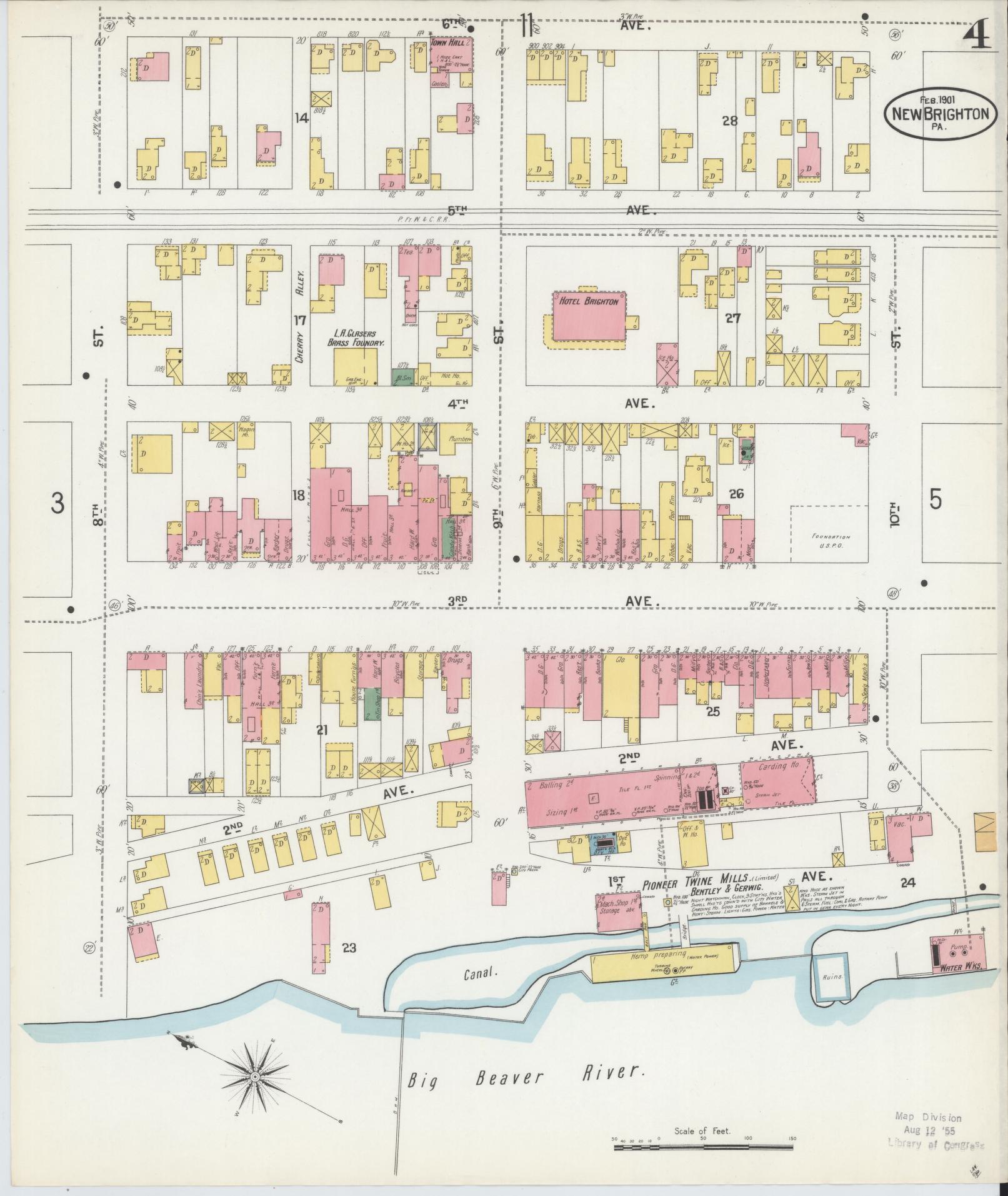 Sanborn Fire Insurance Map from New Brighton, Beaver County, Pennsylvania (1901), Sheet #0004 - Complete Map Set gallery image, historic Sanborn map, vintage wall art, Pennsylvania Pennsylvania