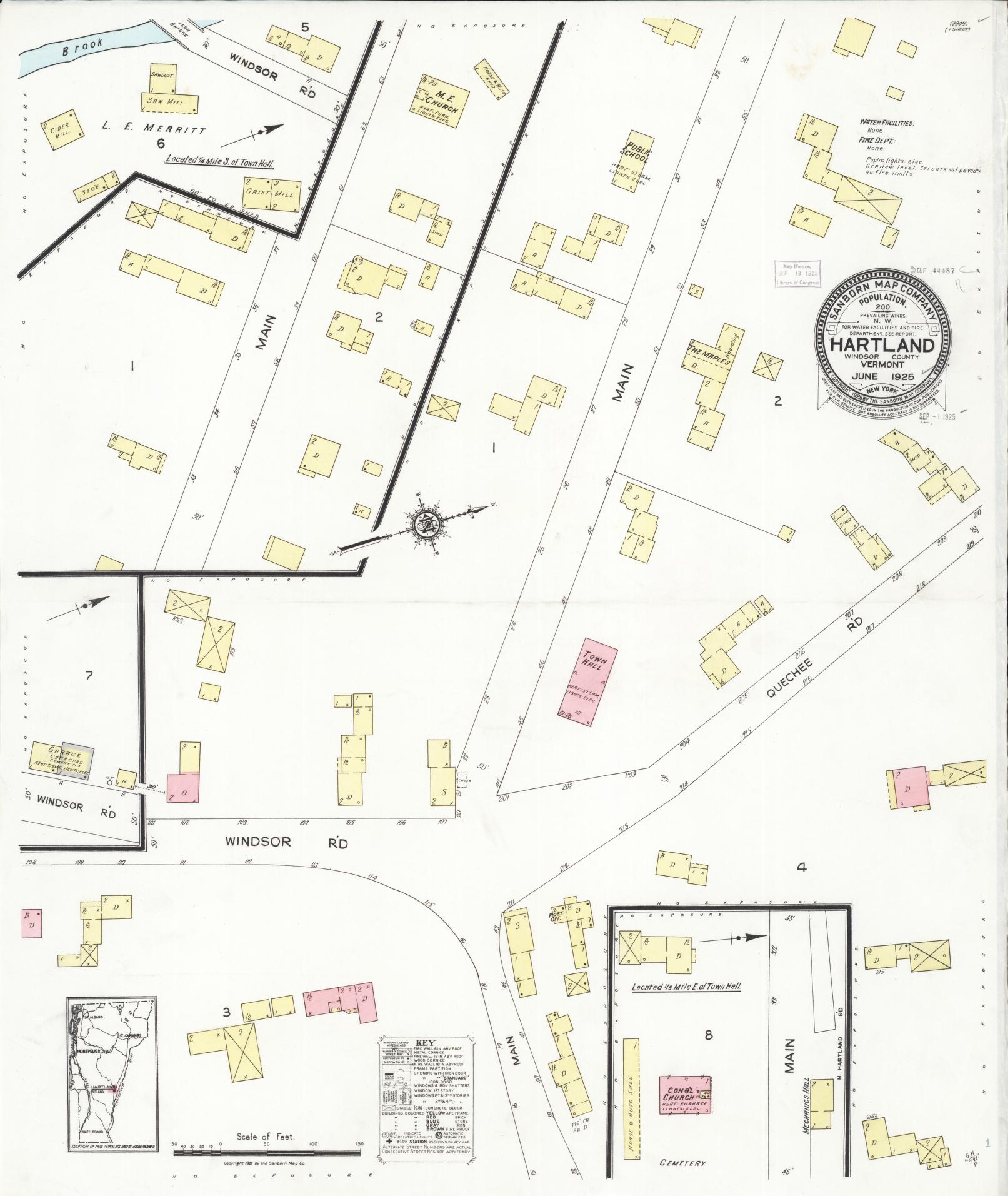 Sanborn Fire Insurance Map from Hartland, Windsor County, Vermont (1925), Sheet #0001 - Historic Sanborn Fire Insurance Map Print, vintage old map wall art, antique decor, genealogy gift, Vermont Vermont map