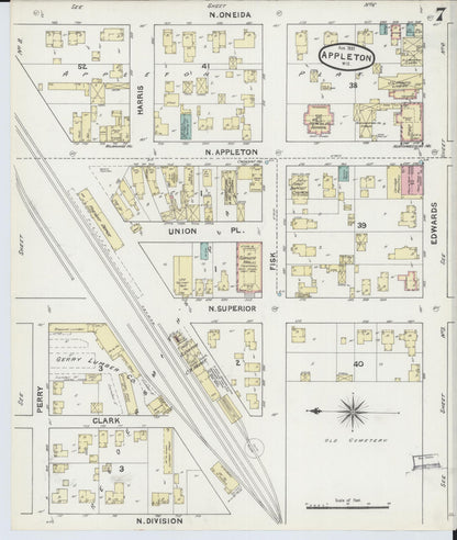 Sanborn Fire Insurance Map from Appleton, Outagamie County, Wisconsin (1891), Sheet #0007 - Complete Map Set gallery image, historic Sanborn map, vintage wall art, Wisconsin Wisconsin