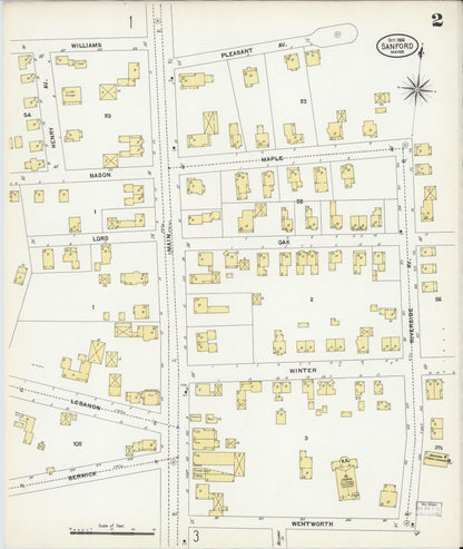 Sanborn Fire Insurance Map from Sanford, York County, Maine (1906), Sheet #0002 - Complete Map Set gallery image, historic Sanborn map, vintage wall art, Maine Maine