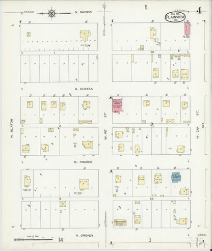 Sanborn Fire Insurance Map from Plainview, Hale County, Texas (1914), Sheet #0004 - Historic Sanborn Fire Insurance Map Print, vintage old map wall art, antique decor, genealogy gift, Texas Texas map