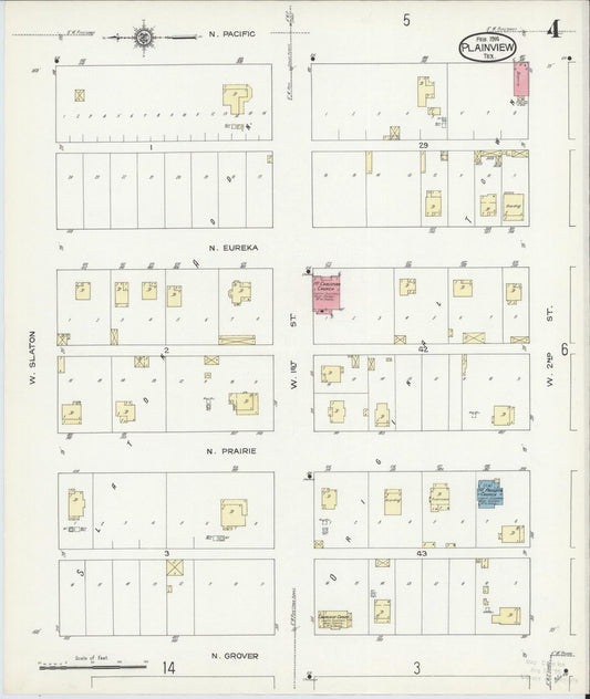 Sanborn Fire Insurance Map from Plainview, Hale County, Texas (1914), Sheet #0004 - Historic Sanborn Fire Insurance Map Print, vintage old map wall art, antique decor, genealogy gift, Texas Texas map