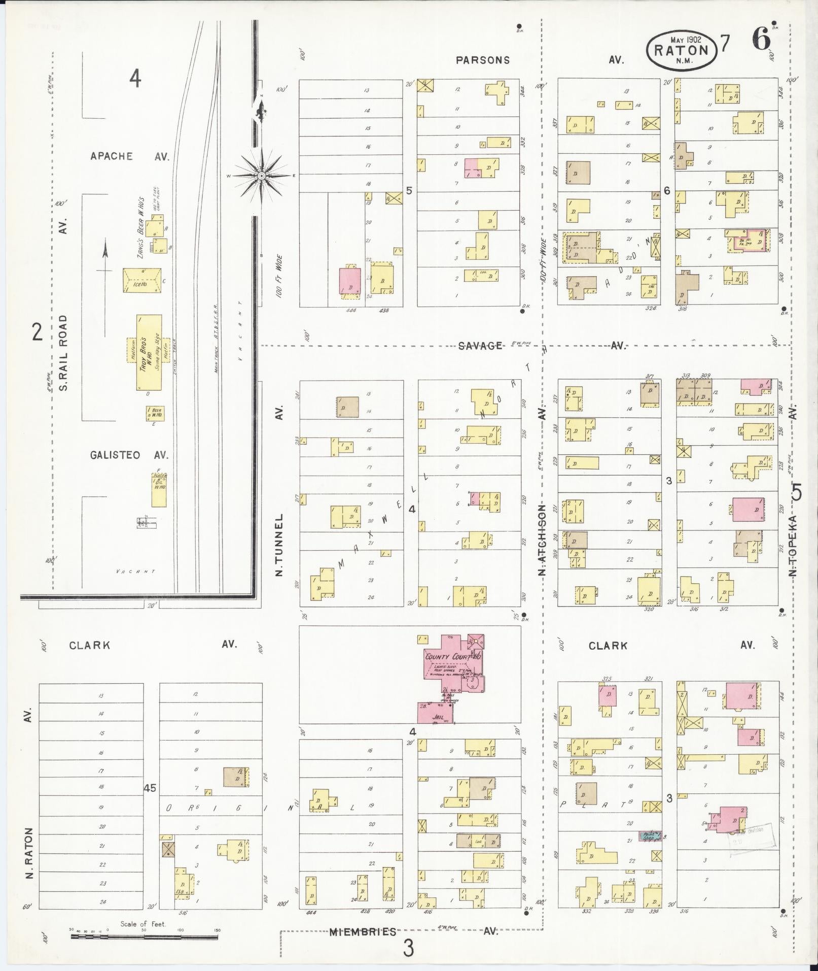 Sanborn Fire Insurance Map from Raton, Colfax County, New Mexico (1902), Sheet #0006 - Historic Sanborn Fire Insurance Map Print, vintage old map wall art, antique decor, genealogy gift, New Mexico New Mexico map