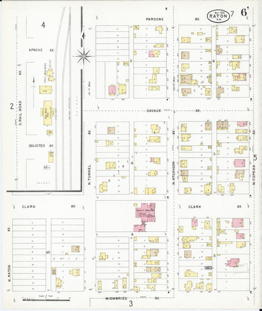 Sanborn Fire Insurance Map from Raton, Colfax County, New Mexico (1902), Sheet #0006 - Historic Sanborn Fire Insurance Map Print, vintage old map wall art, antique decor, genealogy gift, New Mexico New Mexico map
