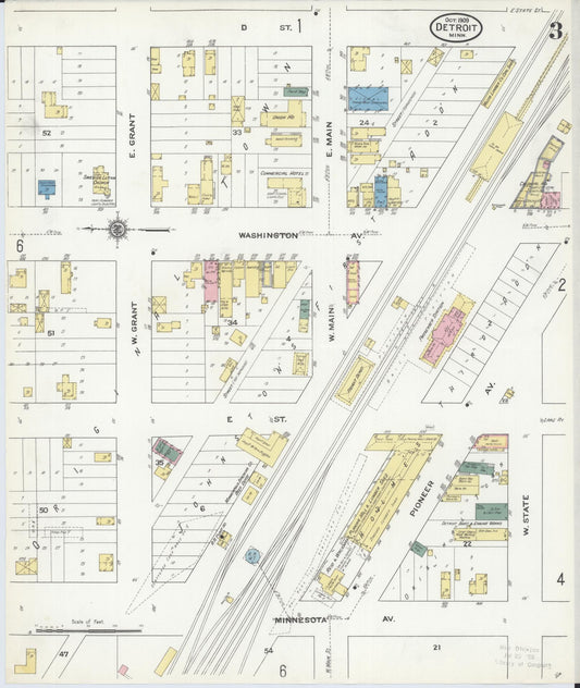 Sanborn Fire Insurance Map from Detroit Lakes, Becker County, Minnesota (1909), Sheet #0003 - Historic Sanborn Fire Insurance Map Print, vintage old map wall art, antique decor, genealogy gift, Minnesota Minnesota map