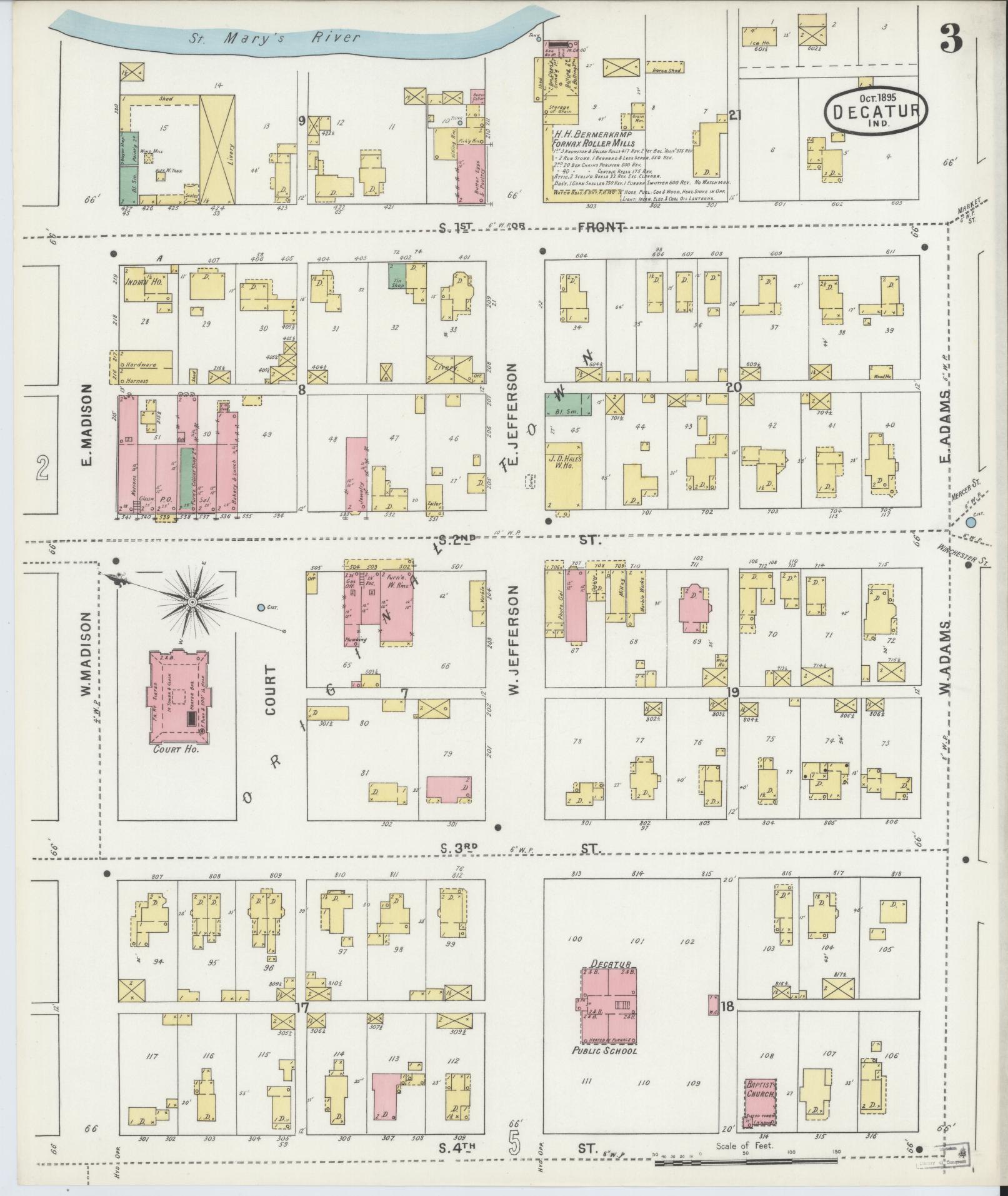 Sanborn Fire Insurance Map from Decatur, Adams County, Indiana (1895), Sheet #0003 - Complete Map Set gallery image, historic Sanborn map, vintage wall art, Indiana Indiana