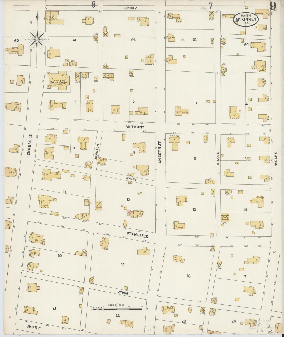 Sanborn Fire Insurance Map from McKinney, Collin County, Texas (1897), Sheet #0009 - Complete Map Set gallery image, historic Sanborn map, vintage wall art, Texas Texas