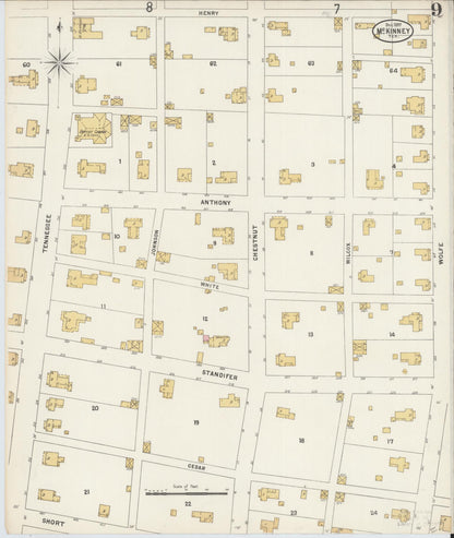 Sanborn Fire Insurance Map from McKinney, Collin County, Texas (1897), Sheet #0009 - Complete Map Set gallery image, historic Sanborn map, vintage wall art, Texas Texas