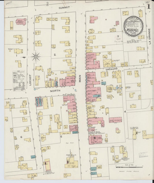 Sanborn Fire Insurance Map from Morenci, Lenawee County, Michigan (1893), Sheet #0001 - Complete Map Set gallery image, historic Sanborn map, vintage wall art, Michigan Michigan