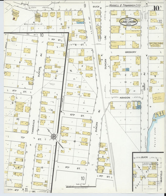 Sanborn Fire Insurance Map from Lake Linden, Houghton County, Michigan (1917), Sheet #0010 - Historic Sanborn Fire Insurance Map Print, vintage old map wall art, antique decor, genealogy gift, Michigan Michigan map
