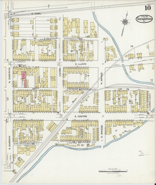 Sanborn Fire Insurance Map from Shenandoah, Schuylkill County, Pennsylvania (1921), Sheet #0010 - Historic Sanborn Fire Insurance Map Print, vintage old map wall art, antique decor, genealogy gift, Pennsylvania Pennsylvania map