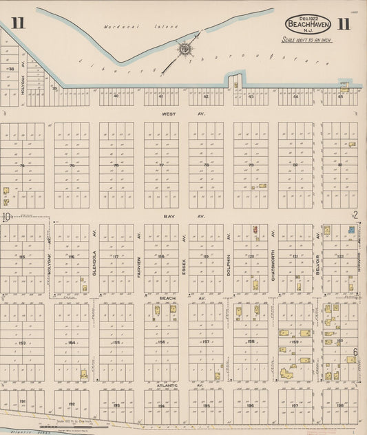 Sanborn Fire Insurance Map from Beach Haven, Ocean County, New Jersey (1922), Sheet #0011 - Historic Sanborn Fire Insurance Map Print, vintage old map wall art, antique decor, genealogy gift, New Jersey New Jersey map
