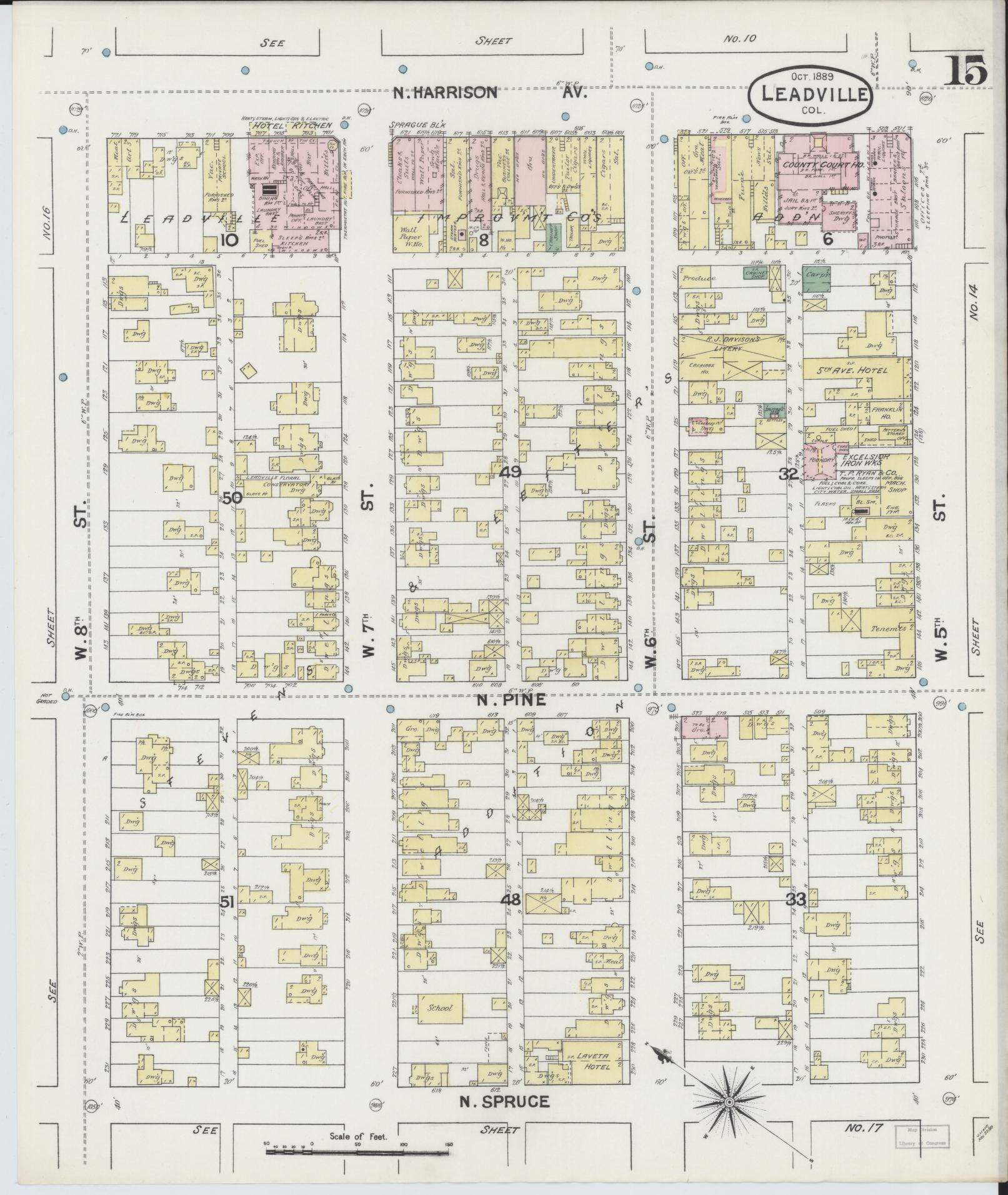 Sanborn Fire Insurance Map from Leadville, Lake County, Colorado (1889), Sheet #0015 - Historic Sanborn Fire Insurance Map Print, vintage old map wall art, antique decor, genealogy gift, Colorado Colorado map