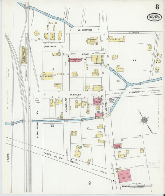 Sanborn Fire Insurance Map from Dayton, Rhea County, Tennessee (1920), Sheet #0008 - Historic Sanborn Fire Insurance Map Print, vintage old map wall art, antique decor, genealogy gift, Tennessee Tennessee map