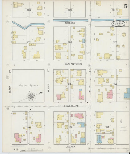Sanborn Fire Insurance Map from Austin, Travis County, Texas (1894), Sheet #0005 - Historic Sanborn Fire Insurance Map Print, vintage old map wall art, antique decor, genealogy gift, Texas Texas map