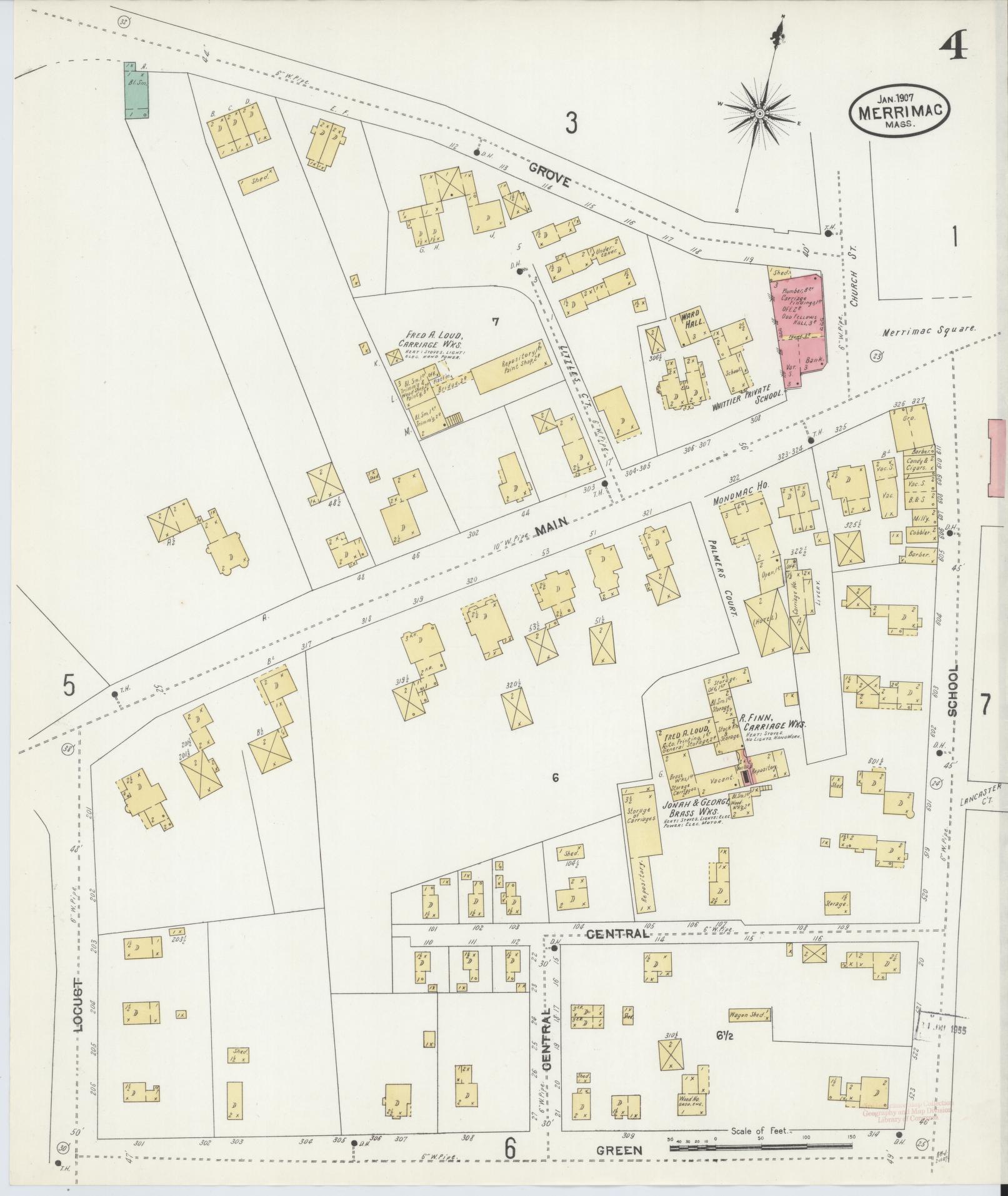 Sanborn Fire Insurance Map from Merrimac, Essex County, Massachusetts (1907), Sheet #0004 - Complete Map Set gallery image, historic Sanborn map, vintage wall art, Massachusetts Massachusetts