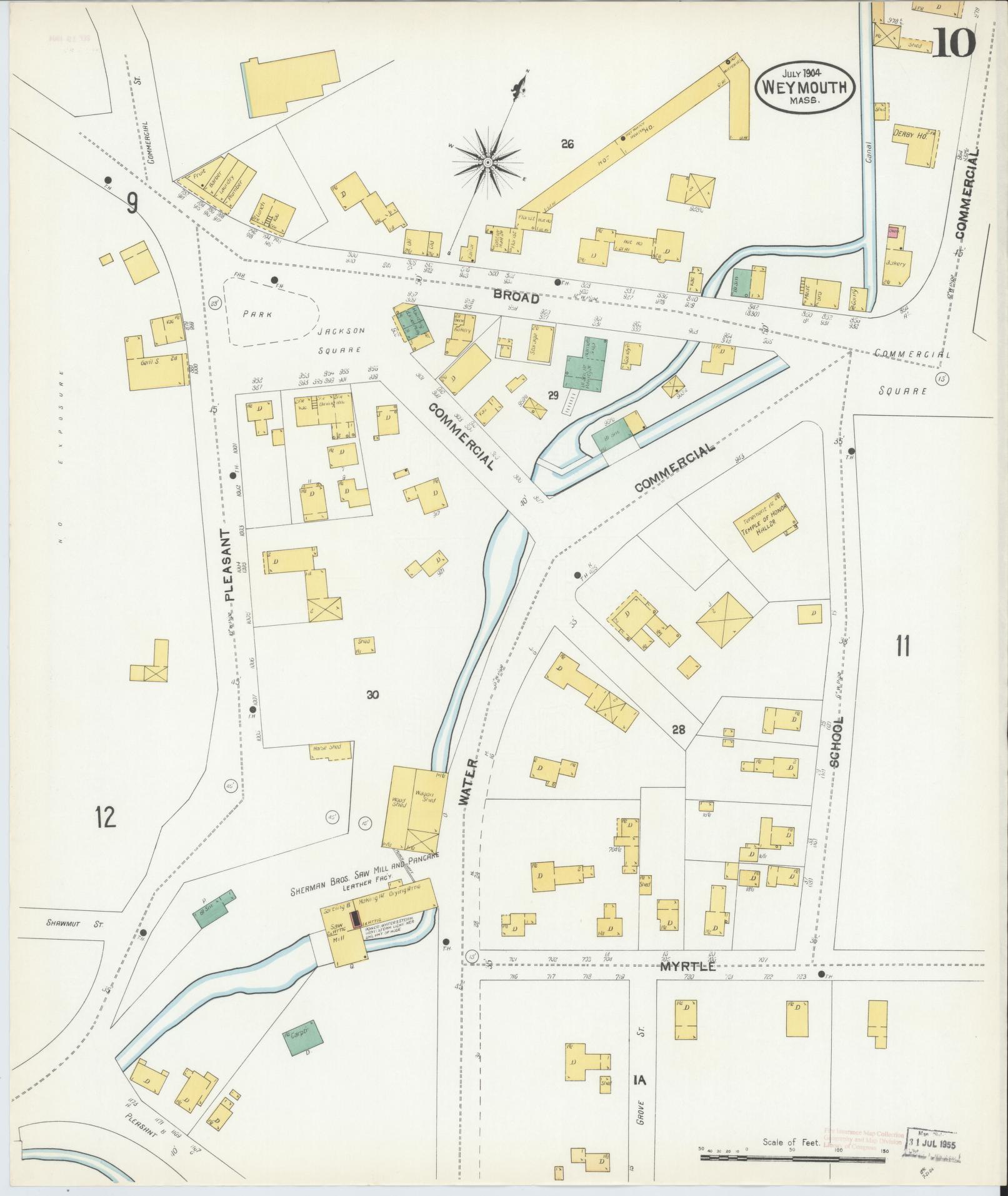 Sanborn Fire Insurance Map from Weymouth, Norfolk County, Massachusetts (1904), Sheet #0010 - Complete Map Set gallery image, historic Sanborn map, vintage wall art, Massachusetts Massachusetts