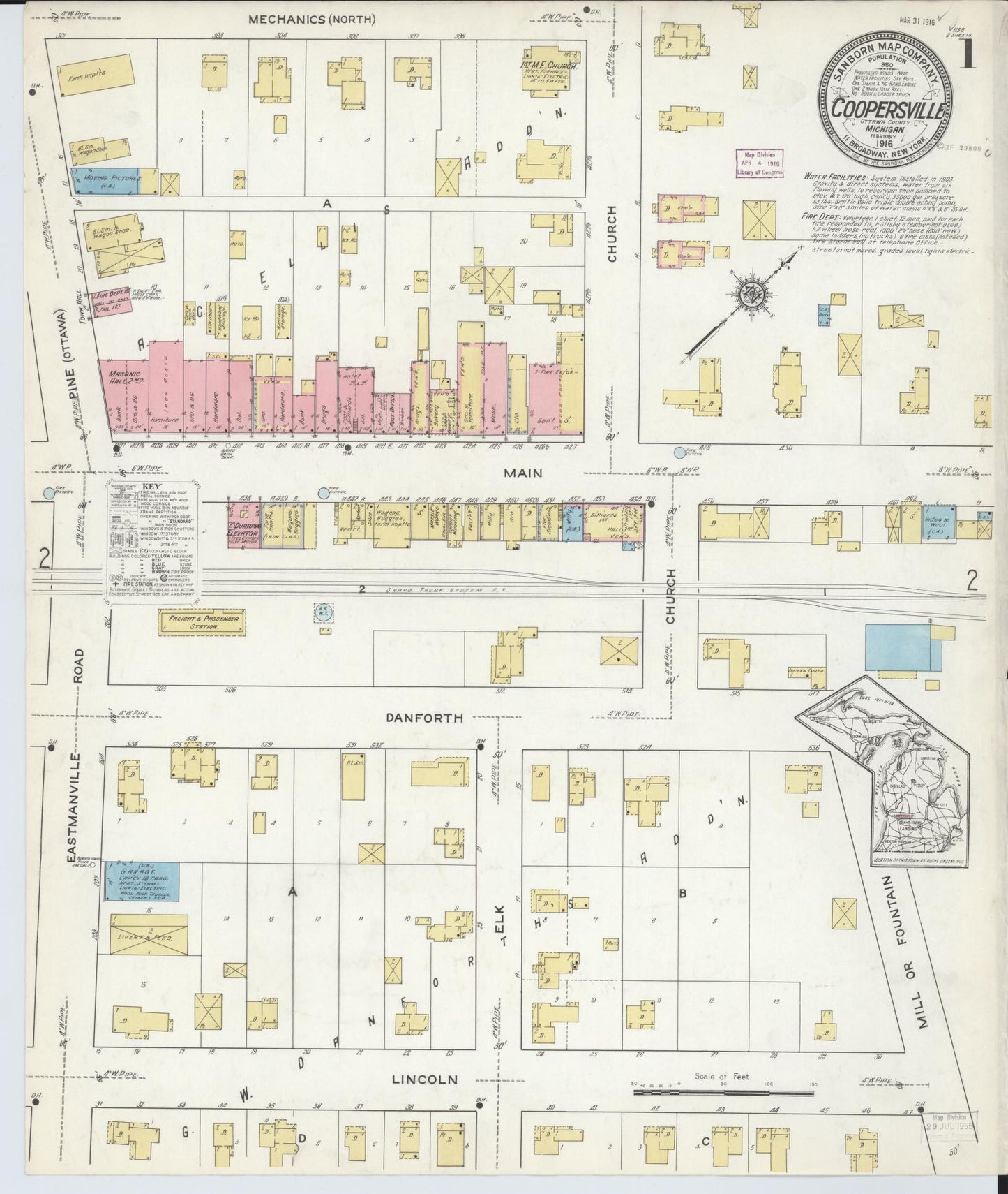 Sanborn Fire Insurance Map from Coopersville, Ottawa County, Michigan (1916), Sheet #0001 - Historic Sanborn Fire Insurance Map Print, vintage old map wall art, antique decor, genealogy gift, Michigan Michigan map