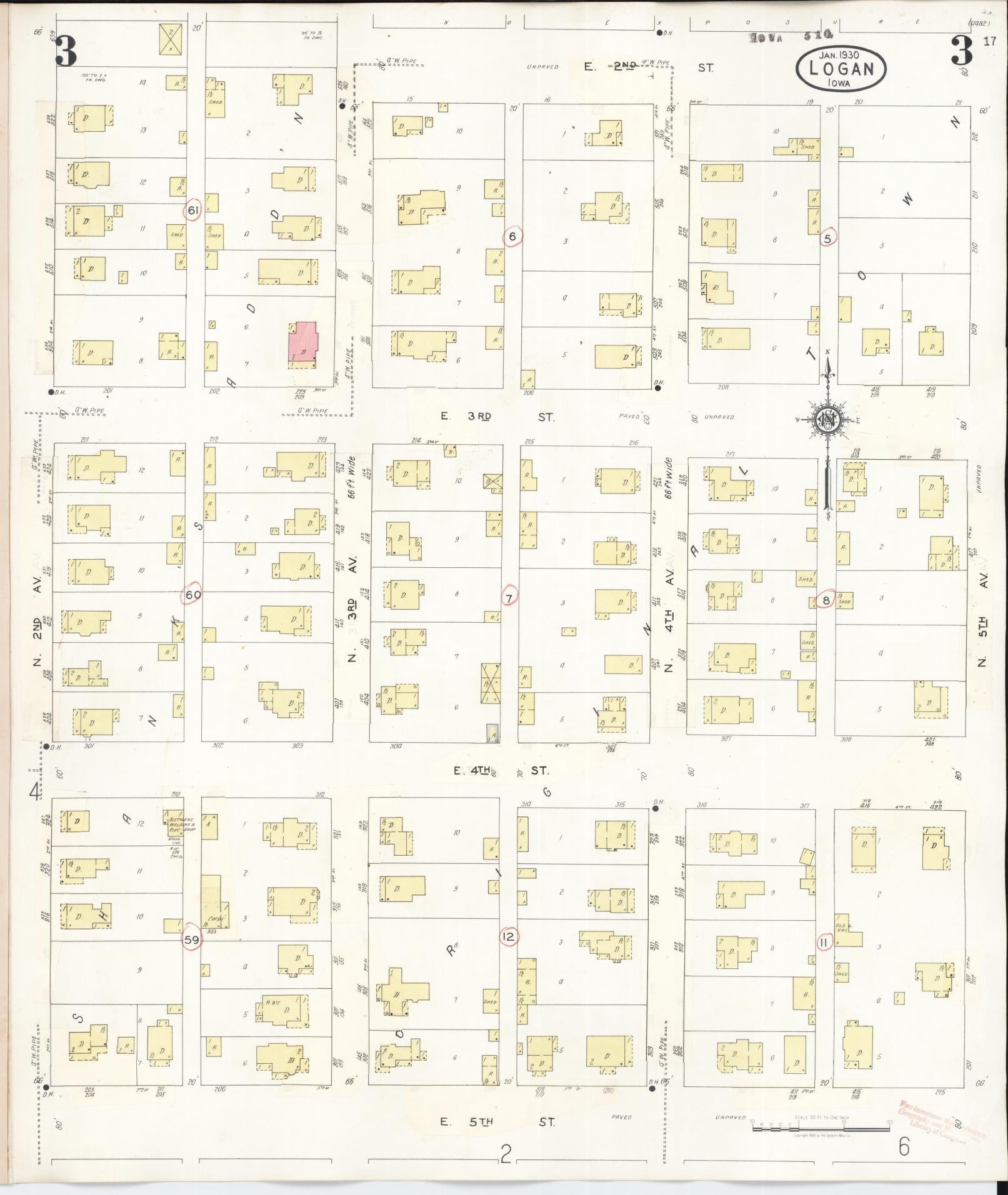 Sanborn Fire Insurance Map from Logan, Harrison County, Iowa (1934), Sheet #0003 - Historic Sanborn Fire Insurance Map Print, vintage old map wall art