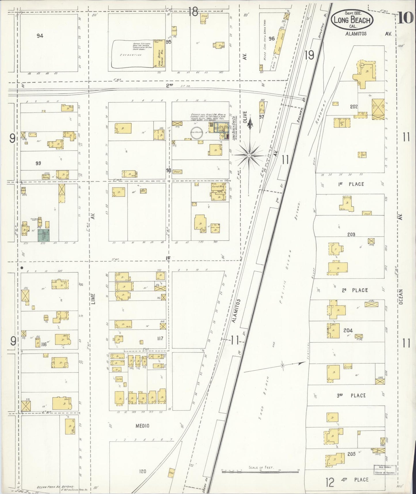 Sanborn Fire Insurance Map from Long Beach, Los Angeles County, California (1902), Sheet #0010 - Historic Sanborn Fire Insurance Map Print, vintage old map wall art, antique decor, genealogy gift, California California map