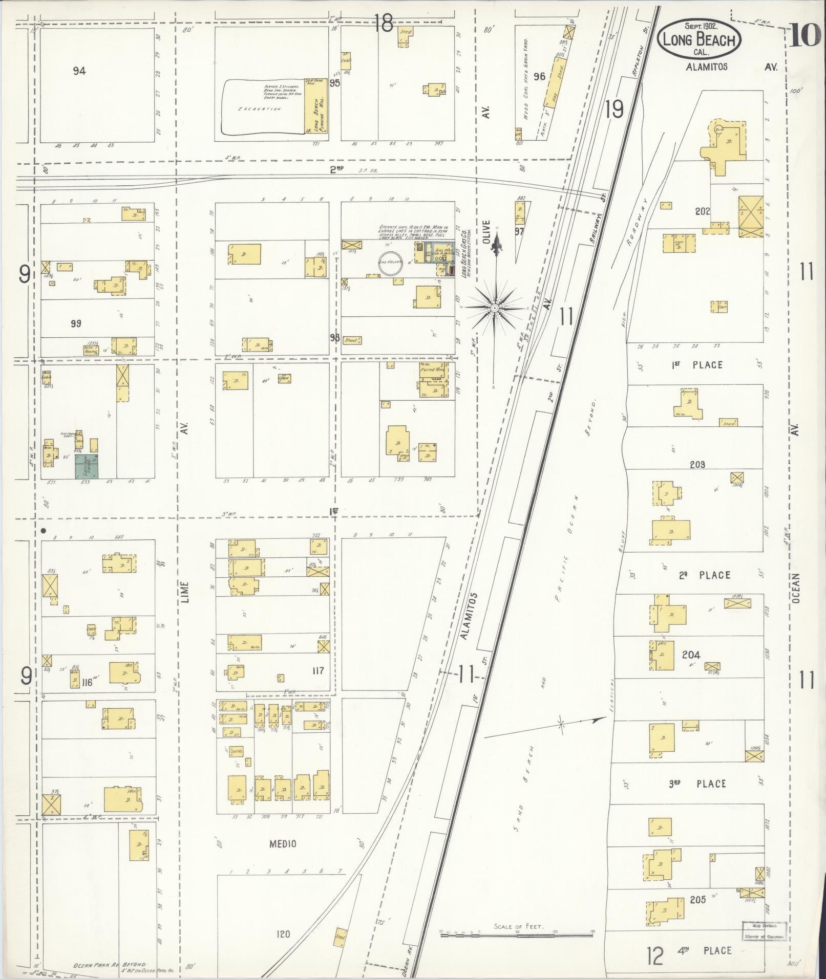 Sanborn Fire Insurance Map from Long Beach, Los Angeles County, California (1902), Sheet #0010 - Historic Sanborn Fire Insurance Map Print, vintage old map wall art, antique decor, genealogy gift, California California map