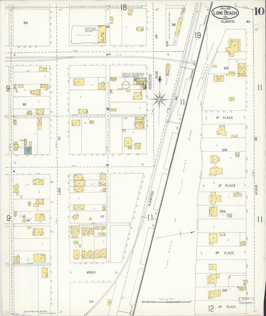 Sanborn Fire Insurance Map from Long Beach, Los Angeles County, California (1902), Sheet #0010 - Historic Sanborn Fire Insurance Map Print, vintage old map wall art, antique decor, genealogy gift, California California map