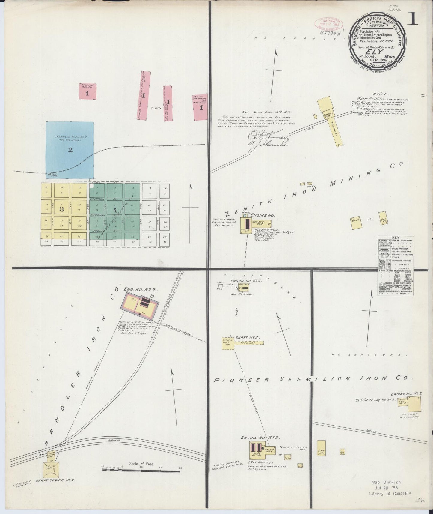 Sanborn Fire Insurance Map from Ely, Saint Louis County, Minnesota (1892), Sheet #0001 - Historic Sanborn Fire Insurance Map Print, vintage old map wall art, antique decor, genealogy gift, Minnesota Minnesota map