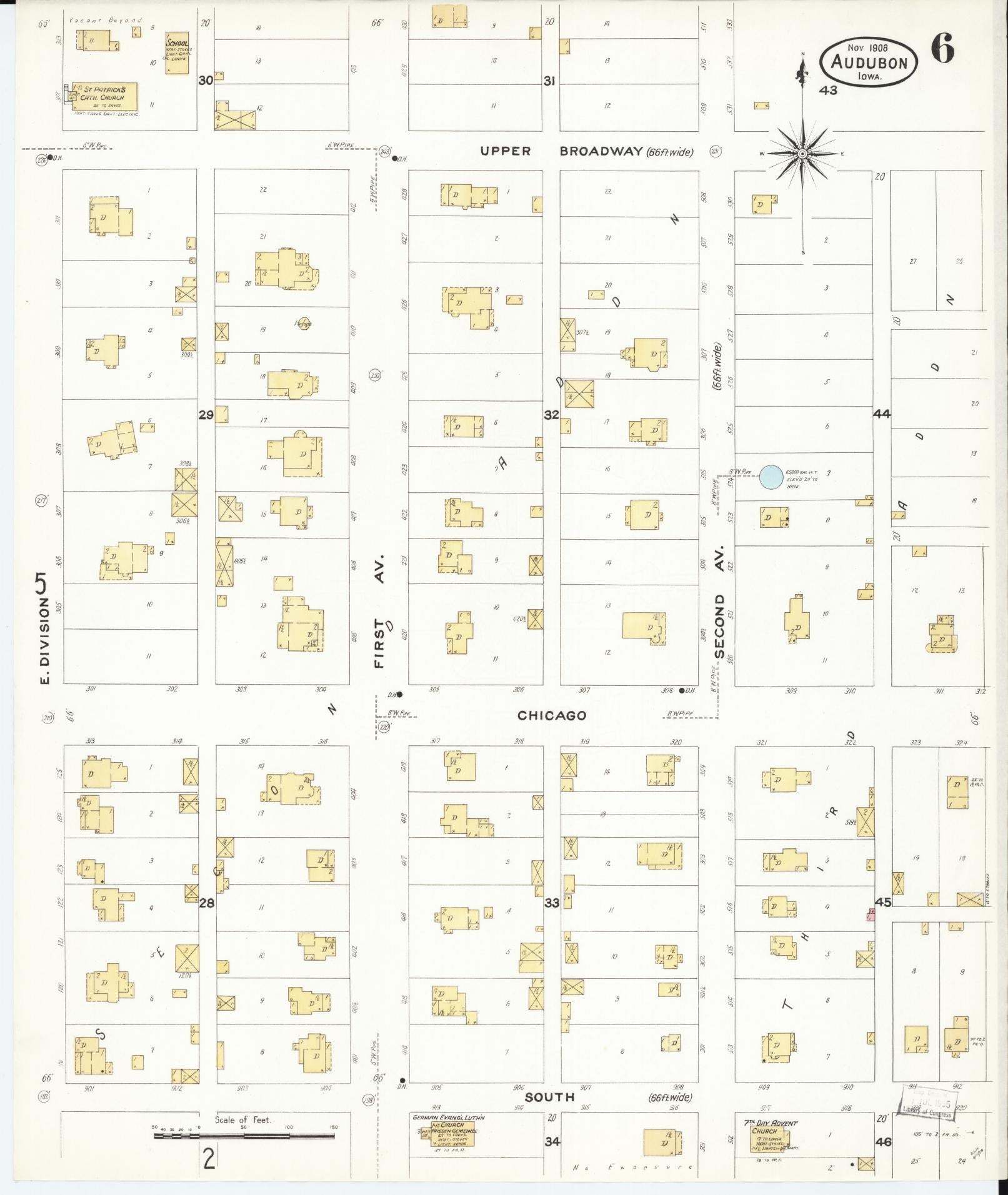 Sanborn Fire Insurance Map from Audubon, Audubon County, Iowa (1908), Sheet #0006 - Historic Sanborn Fire Insurance Map Print, vintage old map wall art