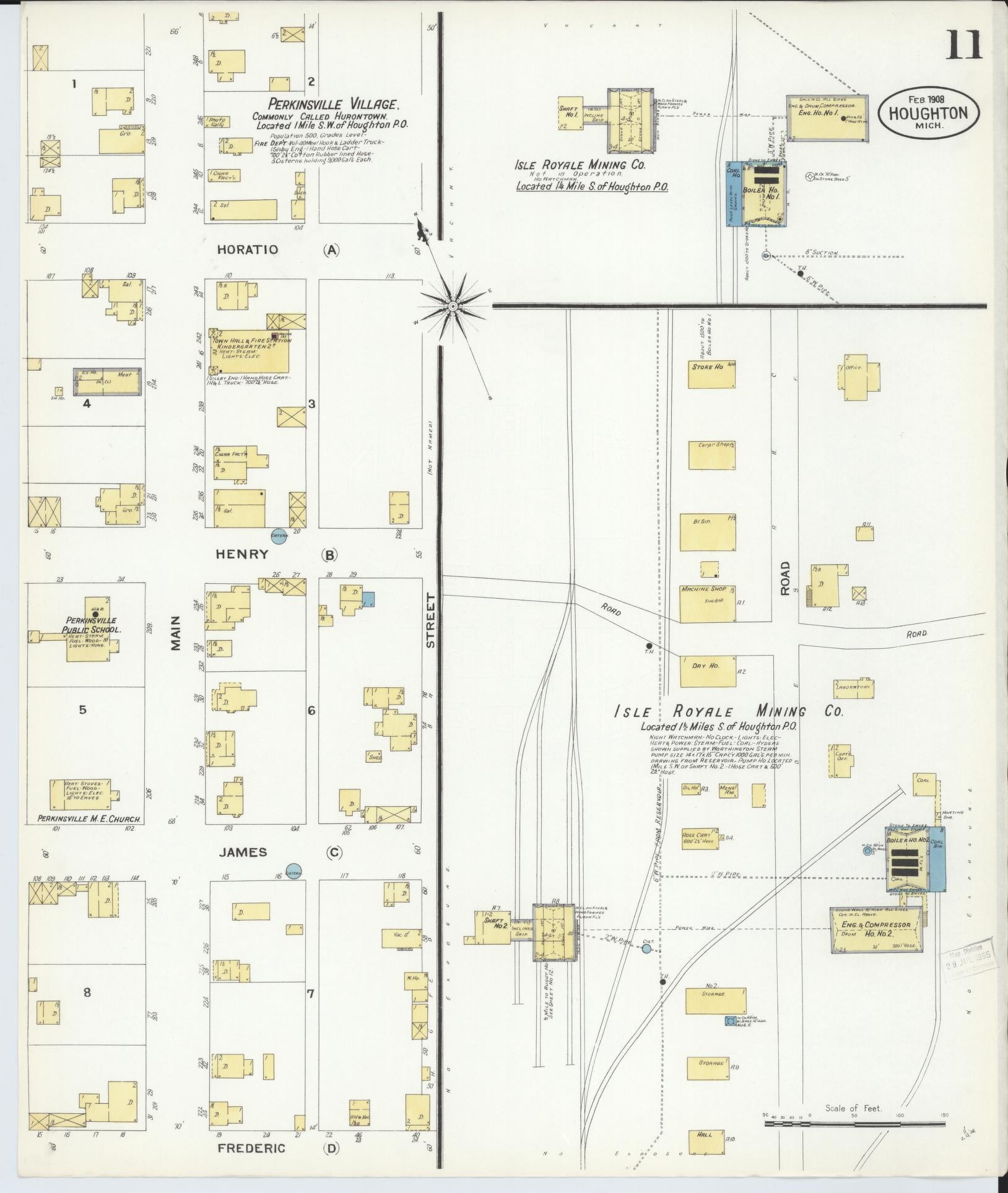 Sanborn Fire Insurance Map from Houghton, Houghton County, Michigan (1908), Sheet #0011 - Complete Map Set gallery image, historic Sanborn map, vintage wall art, Michigan Michigan