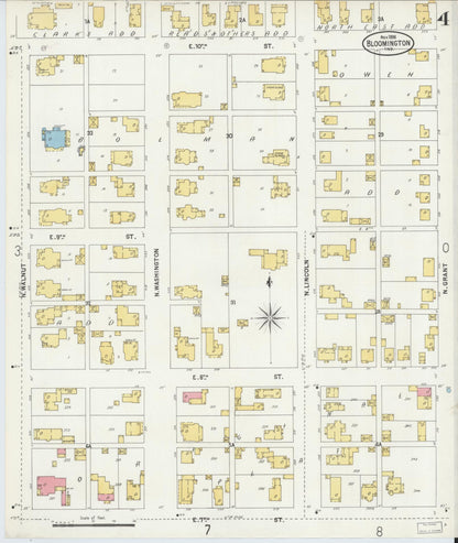 Sanborn Fire Insurance Map from Bloomington, Monroe County, Indiana (1898), Sheet #0004 - Complete Map Set gallery image, historic Sanborn map, vintage wall art, Indiana Indiana