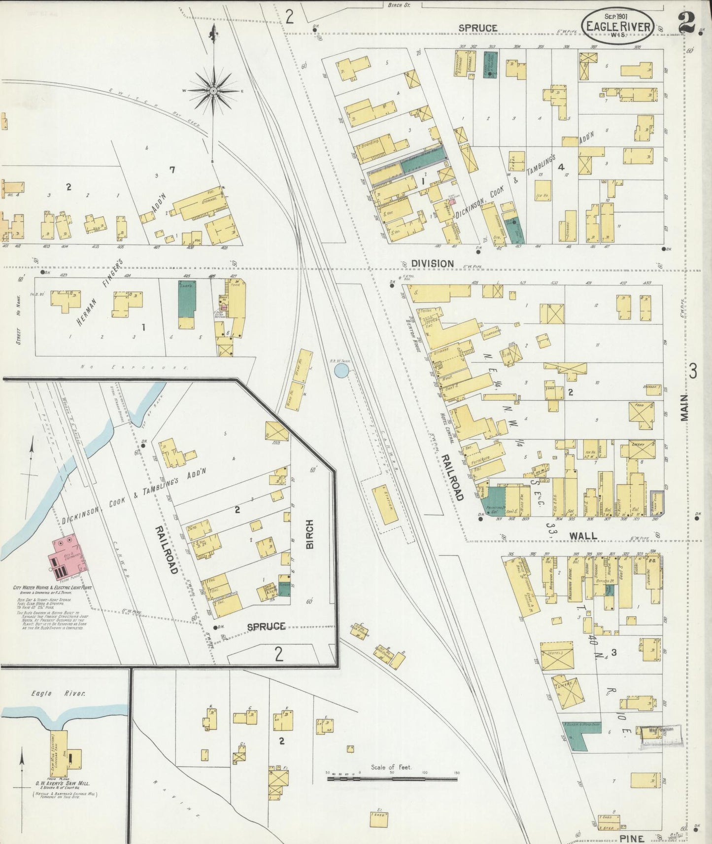 Sanborn Fire Insurance Map from Eagle River, Vilas County, Wisconsin (1901), Sheet #0002 - Complete Map Set gallery image, historic Sanborn map, vintage wall art, Wisconsin Wisconsin