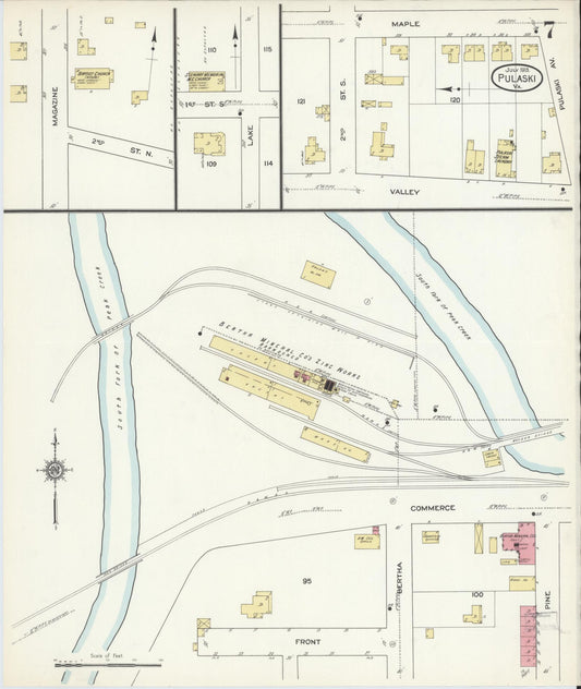 Sanborn Fire Insurance Map from Pulaski, Pulaski County, Virginia (1913), Sheet #0007 - Historic Sanborn Fire Insurance Map Print, vintage old map wall art, antique decor, genealogy gift, Virginia Virginia map