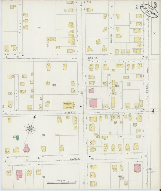 Sanborn Fire Insurance Map from Middletown, Middlesex County, Connecticut (1895), Sheet #0003 - Historic Sanborn Fire Insurance Map Print, vintage old map wall art, antique decor, genealogy gift, Connecticut Connecticut map