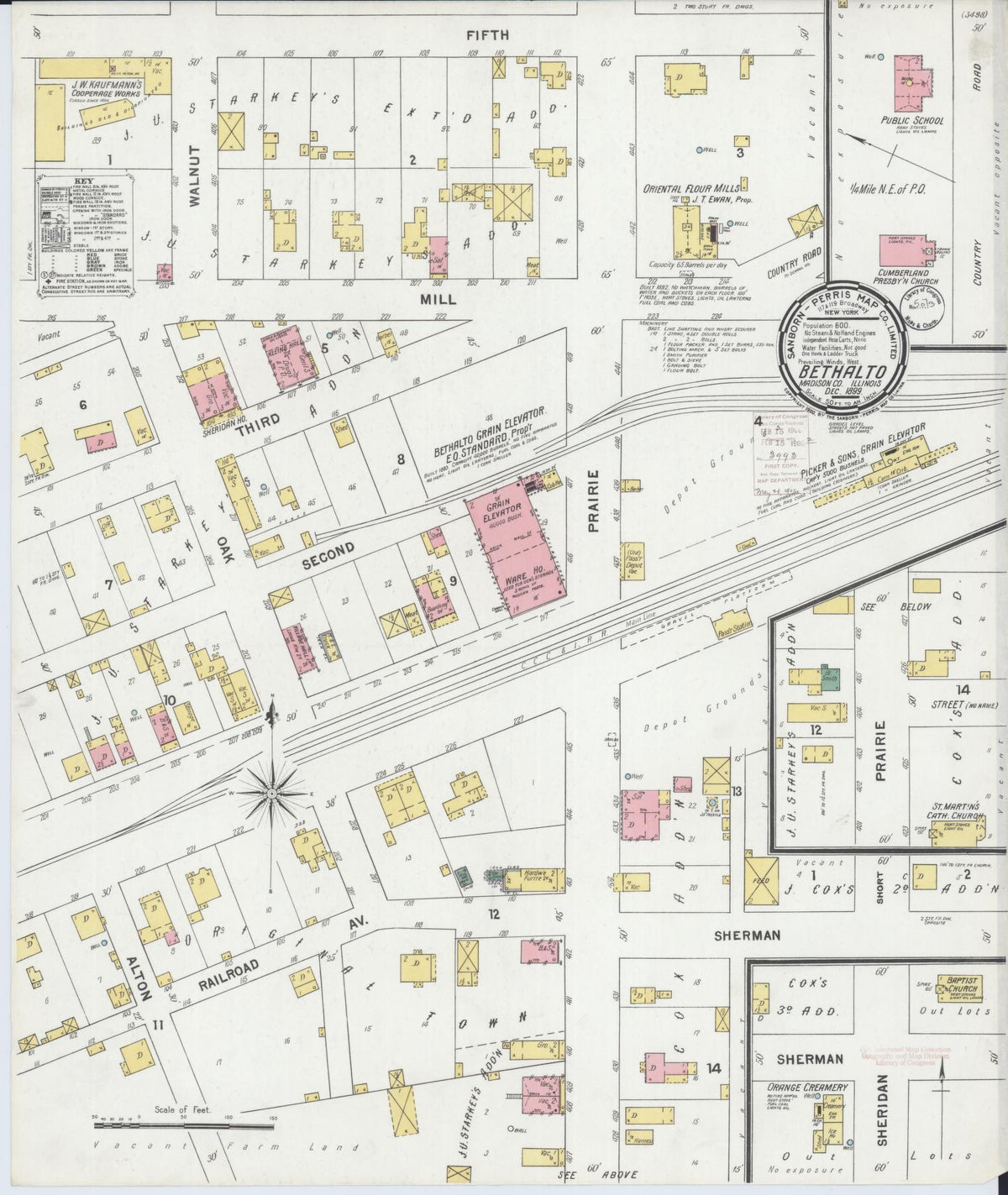 Sanborn Fire Insurance Map from Bethalto, Madison County, Illinois (1899), Sheet #0001 - Historic Sanborn Fire Insurance Map Print, vintage old map wall art, antique decor, genealogy gift, Illinois Illinois map
