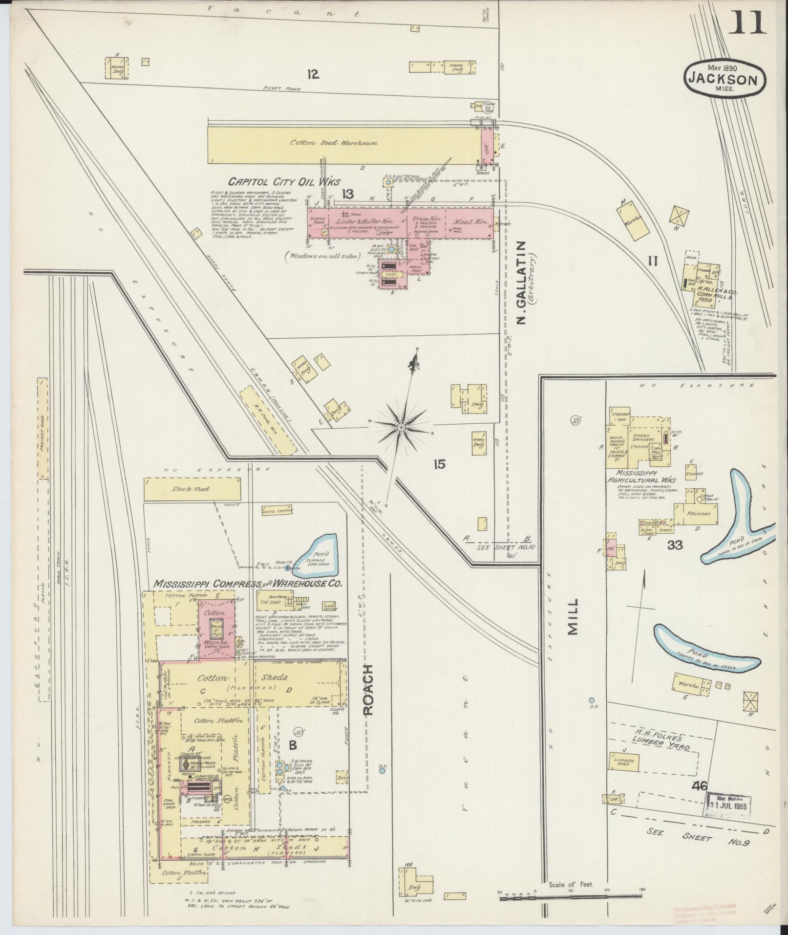 Sanborn Fire Insurance Map from Jackson, Hinds County, Mississippi (1890), Sheet #0011 - Complete Map Set gallery image, historic Sanborn map, vintage wall art, Mississippi Mississippi