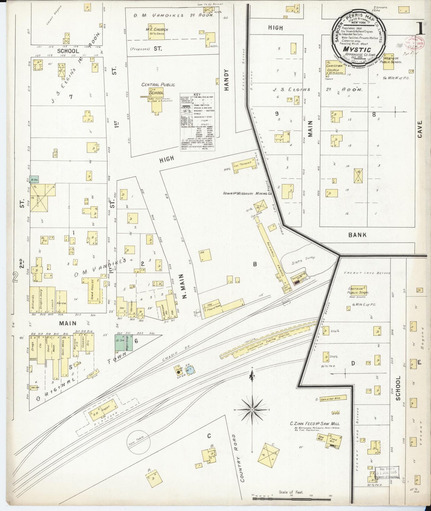 Sanborn Fire Insurance Map from Mystic, Appanoose County, Iowa (1895), Sheet #0001 - Historic Sanborn Fire Insurance Map Print, vintage old map wall art