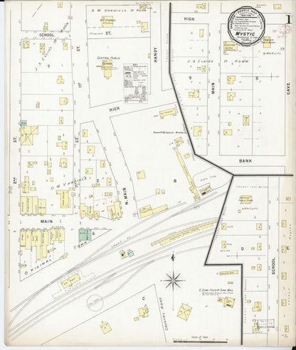 Sanborn Fire Insurance Map from Mystic, Appanoose County, Iowa (1895), Sheet #0001 - Historic Sanborn Fire Insurance Map Print, vintage old map wall art