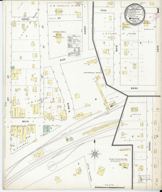 Sanborn Fire Insurance Map from Mystic, Appanoose County, Iowa (1895), Sheet #0001 - Historic Sanborn Fire Insurance Map Print, vintage old map wall art