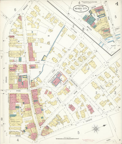 Sanborn Fire Insurance Map from Nevada City, Nevada County, California (1898), Sheet #0004 - Complete Map Set gallery image, historic Sanborn map, vintage wall art, California California