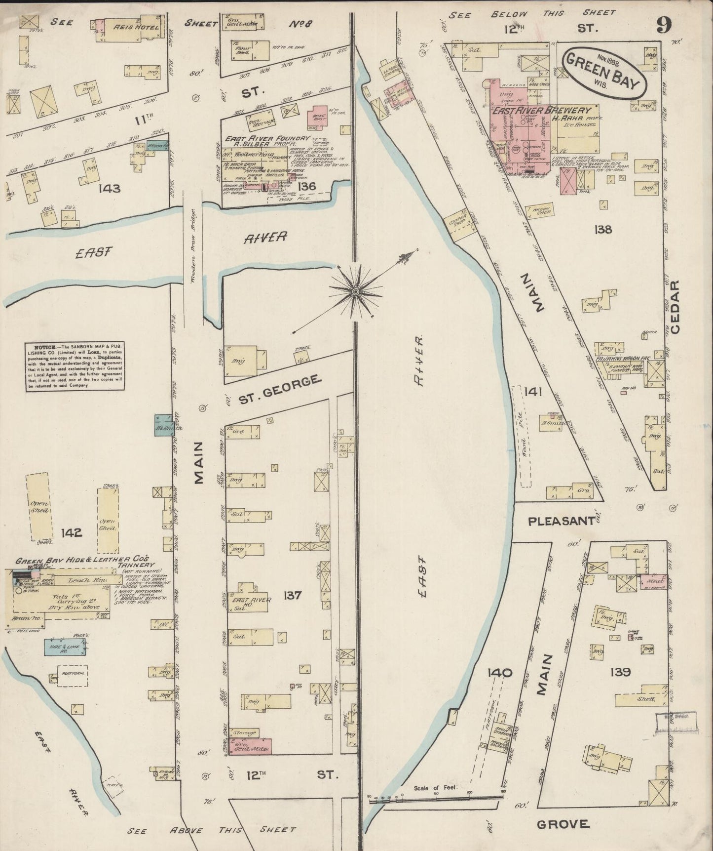 Sanborn Fire Insurance Map from Green Bay, Brown County, Wisconsin (1883), Sheet #0009 - Historic Sanborn Fire Insurance Map Print, vintage old map wall art, antique decor, genealogy gift, Wisconsin Wisconsin map