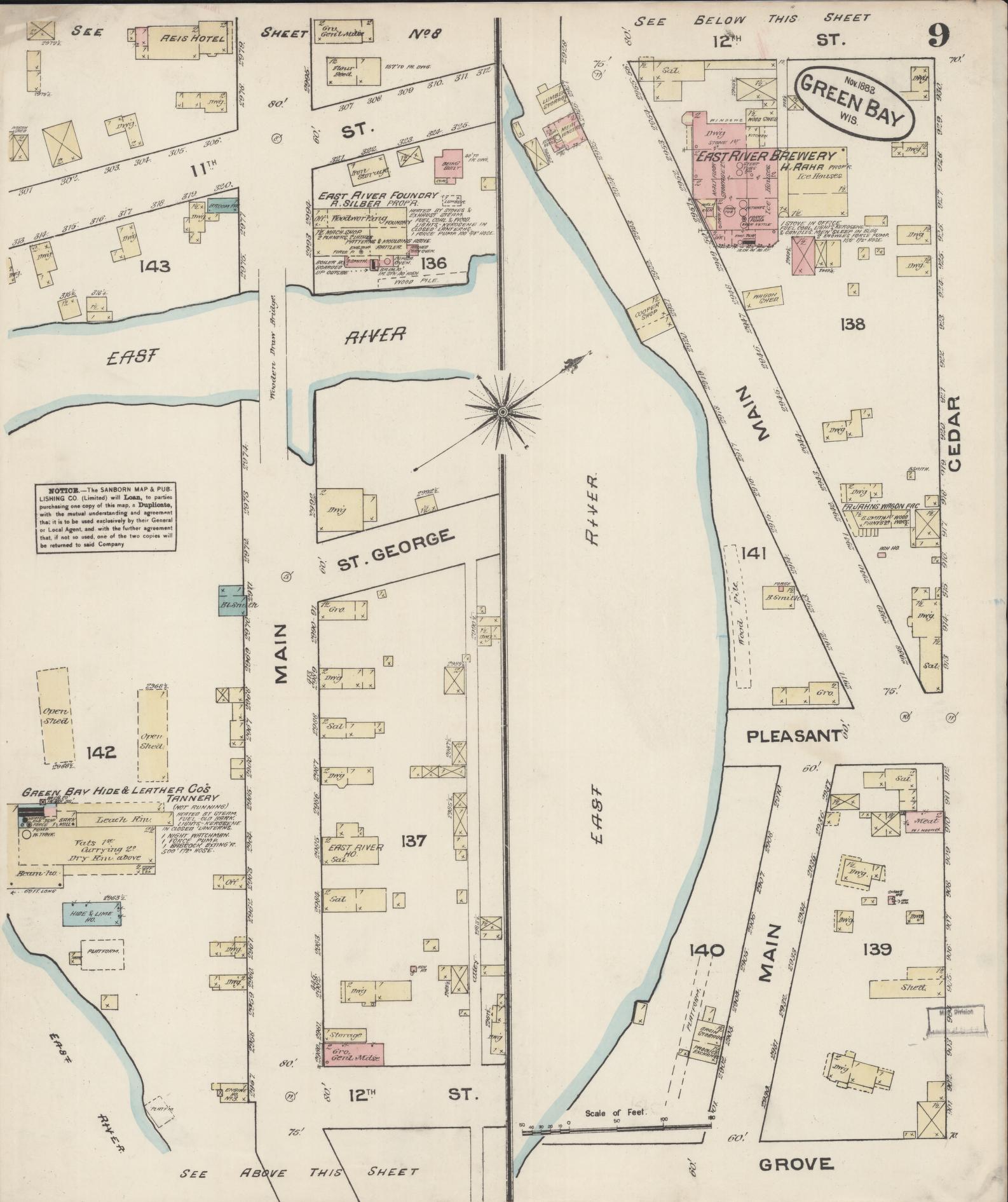 Sanborn Fire Insurance Map from Green Bay, Brown County, Wisconsin (1883), Sheet #0009 - Historic Sanborn Fire Insurance Map Print, vintage old map wall art, antique decor, genealogy gift, Wisconsin Wisconsin map